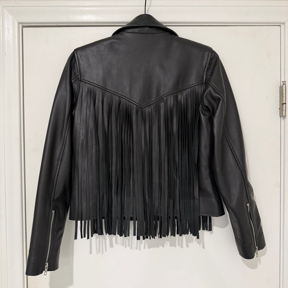 Shaan Genuine Leather Fringe Black Leather Moto Jacket NWT!!! - Picture 2 of 6